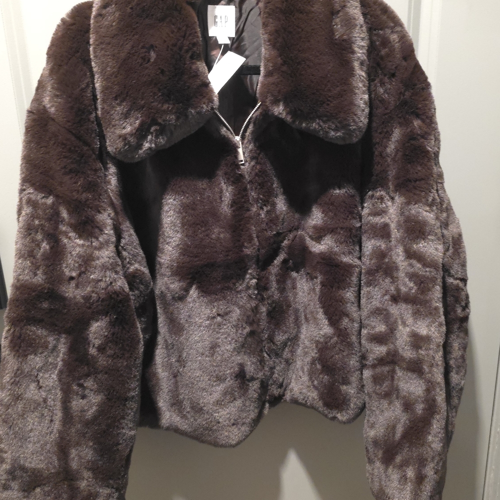 GAP Dark Brown Faux Fur Jacket - Picture 9 of 12